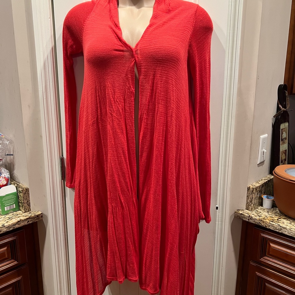 Chicos Sunset Knit Aphrodite Coral Hot Pepper Waterfall Cardigan Sz S/M …
